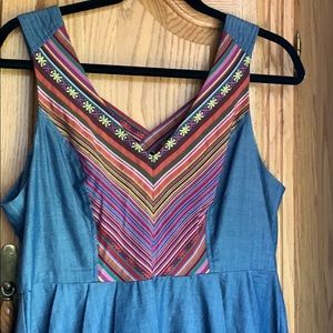 Denim top, cross-stitching accent